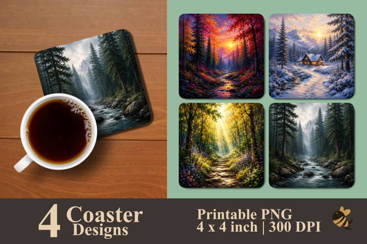 Seasonal Woodland Series Coaster Sublimation Designs