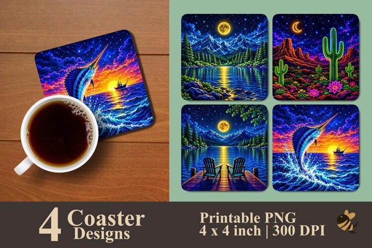 Neon Nature Escapes Coaster Sublimation Designs example image 1