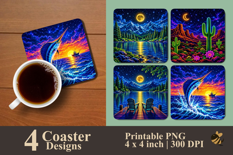 Neon Nature Escapes Coaster Sublimation Designs