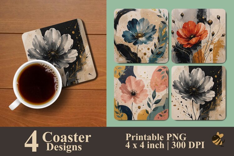 Abstract Flower Art Coaster Sublimation Designs example image 1