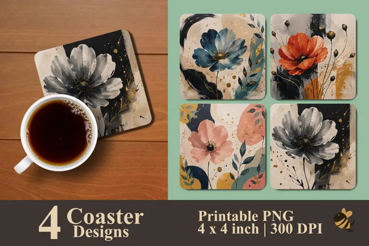 Abstract Flower Art Coaster Sublimation Designs