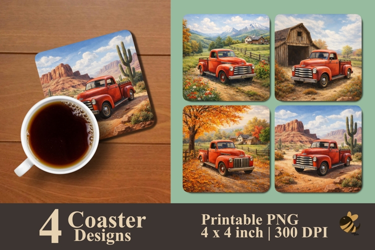 Countryside Pickup Dreams Coaster Sublimation Designs