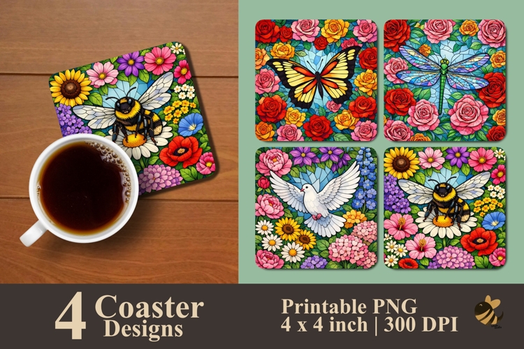 Harmony of Animals and Flowers Coaster Sublimation Design