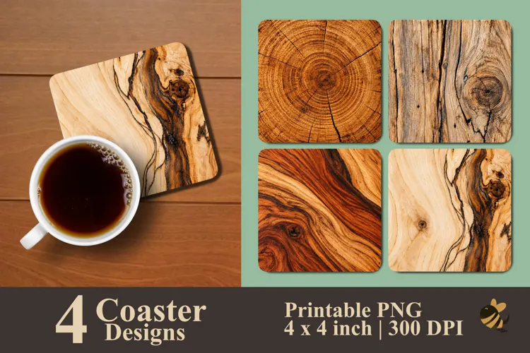 Natural Wood Texture Coaster Sublimation Design