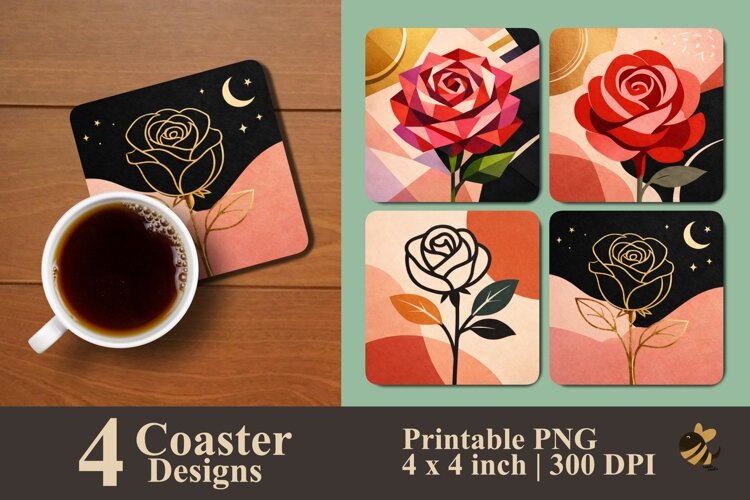 Minimalist Rose Series Coaster Sublimation Designs example image 1
