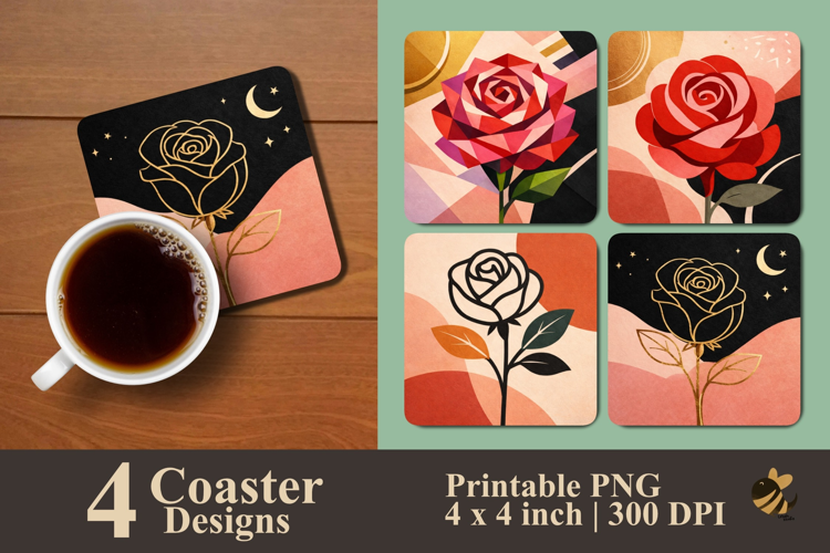 Minimalist Rose Series Coaster Sublimation Designs