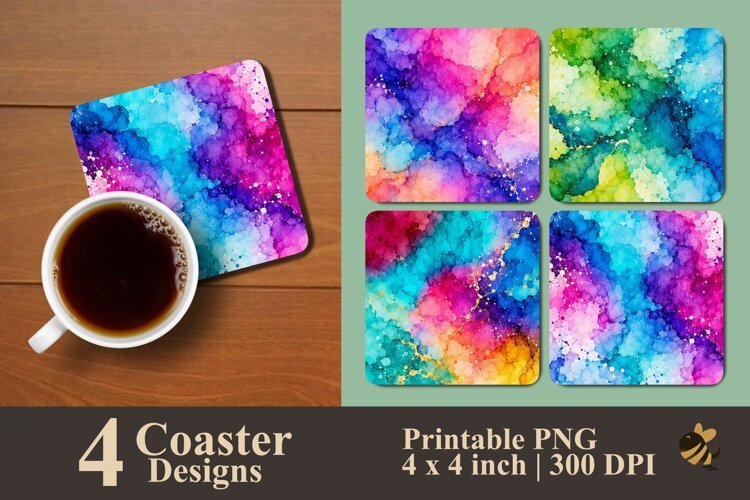 Colorful Liquid Art Coaster Sublimation Design example image 1