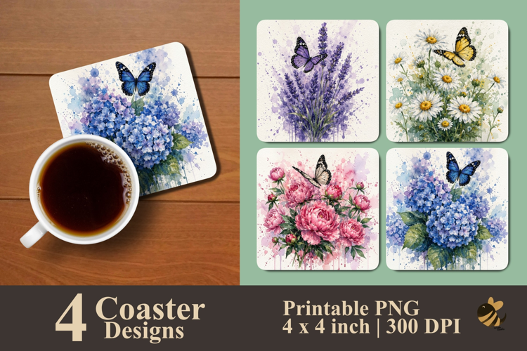 Butterfly Blooms Coaster Sublimation Designs