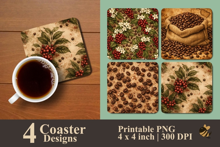 Rustic Coffee Coaster Sublimation Design