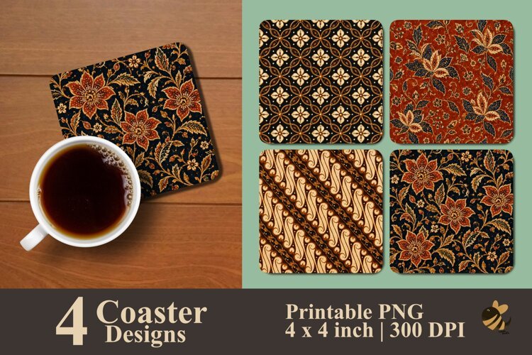 Batik Art Coaster Sublimation Design example image 1