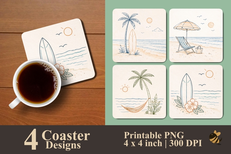 Beach Line Collection Coaster Sublimation Designs