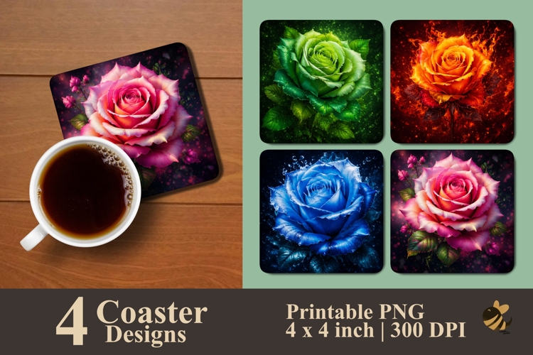 Colorful Rose Coaster Sublimation Designs