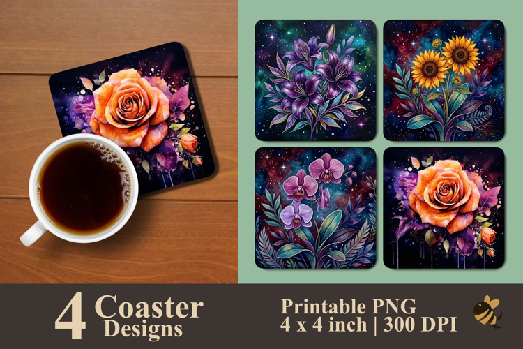 Galaxy Petal Series Coaster Sublimation Designs