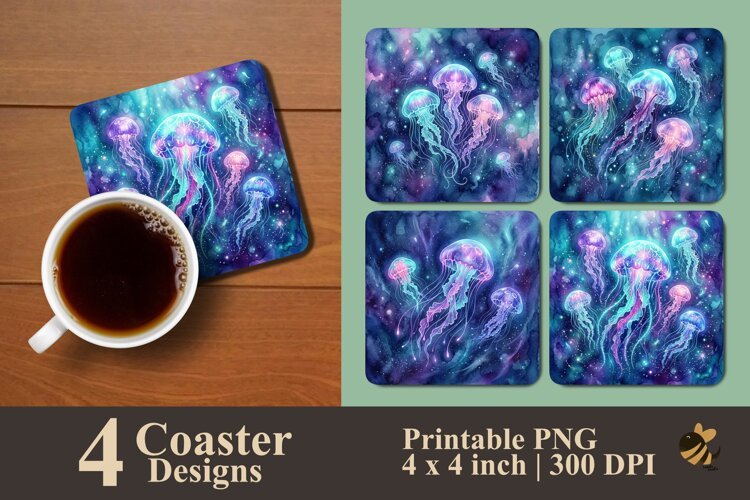 Glowing Ocean Jellyfish Coaster Sublimation Designs example image 1