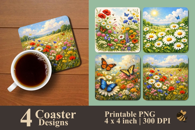 Butterflies   Wildflowers Coaster Sublimation Design