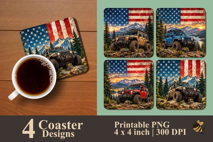 Patriotic Off-Road Coaster Sublimation Design example image 1
