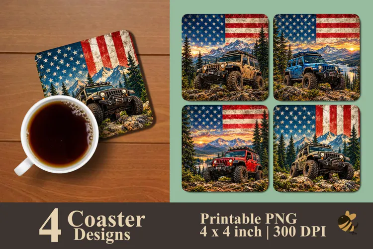 Patriotic Off-Road Coaster Sublimation Design