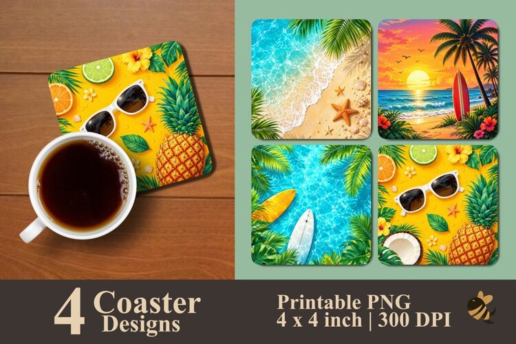 Bright Summer Vacation Coaster Sublimation Designs example image 1
