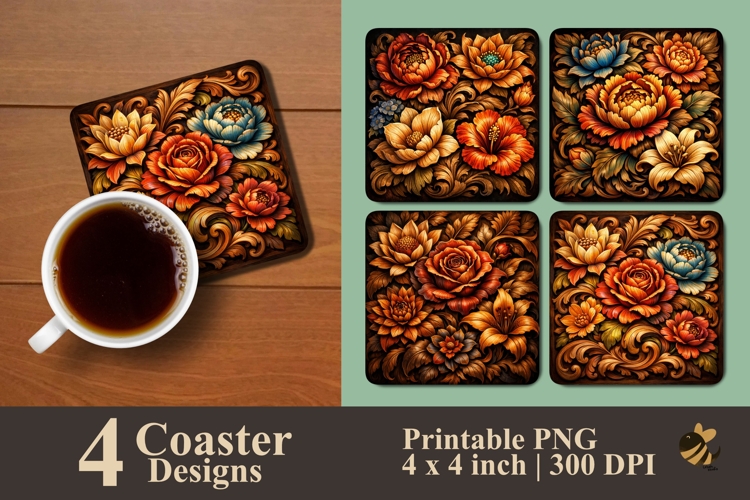 Carved Floral Elegance Coaster Sublimation Designs example image 1