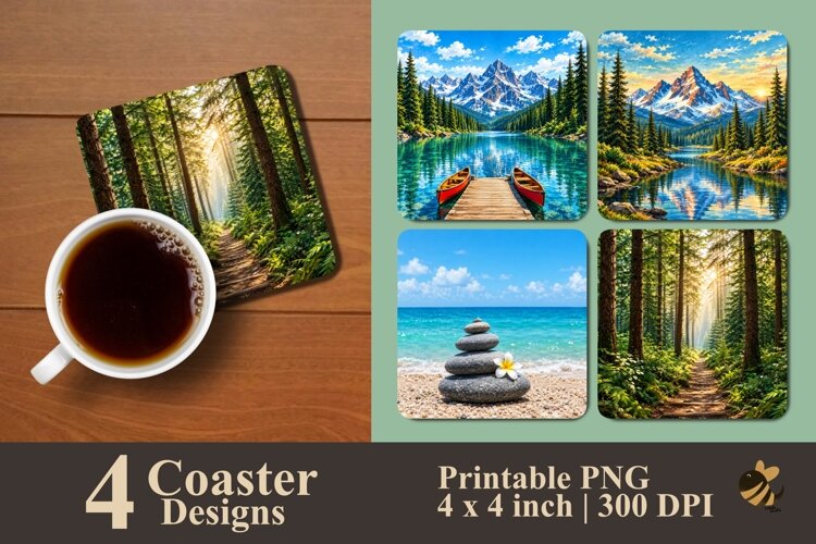 Peaceful Nature Series Coaster Sublimation Designs example image 1