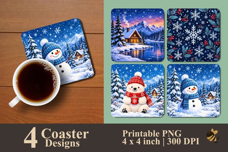 Cozy Winter Coaster Sublimation Designs example image 1