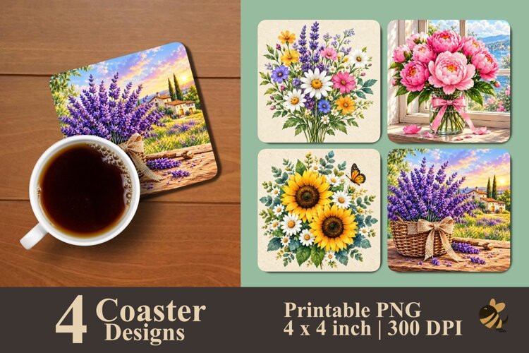 Botanical Wildflower Coaster Sublimation Designs example image 1