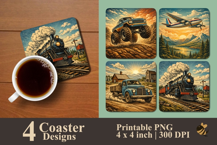 Retro Ride Collection Coaster Sublimation Designs