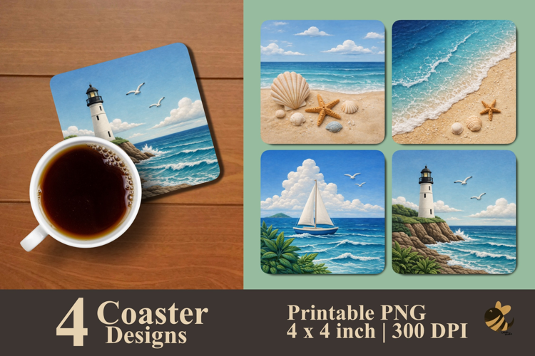 Coastal Breeze Collection Coaster Sublimation Designs