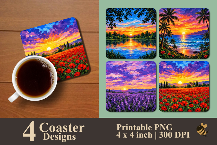 Sunset Landscape Coaster Sublimation Designs