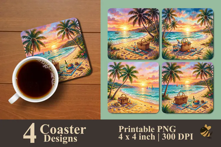 Picnic at the Beach Coaster Sublimation Designs