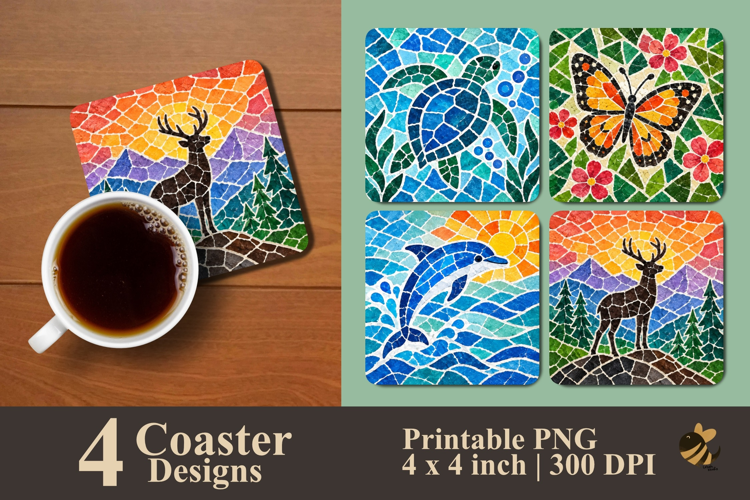 Stained Glass Wildlife Coaster Sublimation Designs
