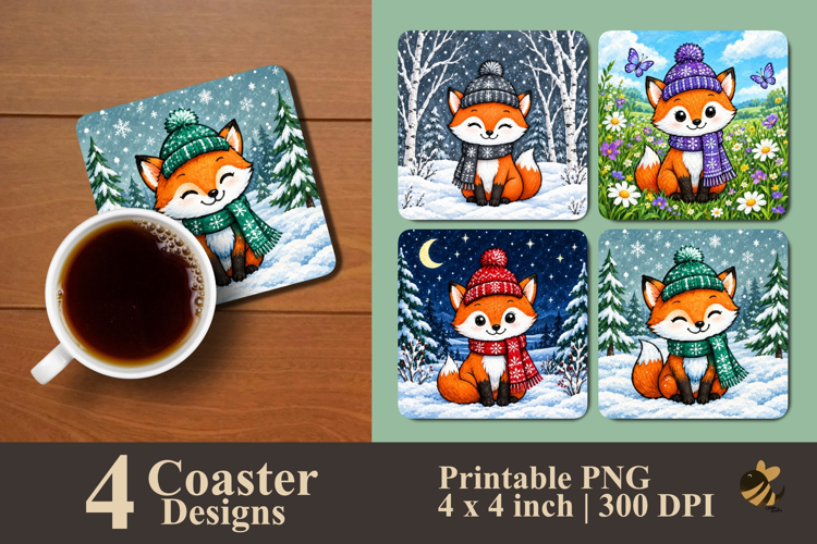 Whimsical Fox Series Coaster Sublimation Designs