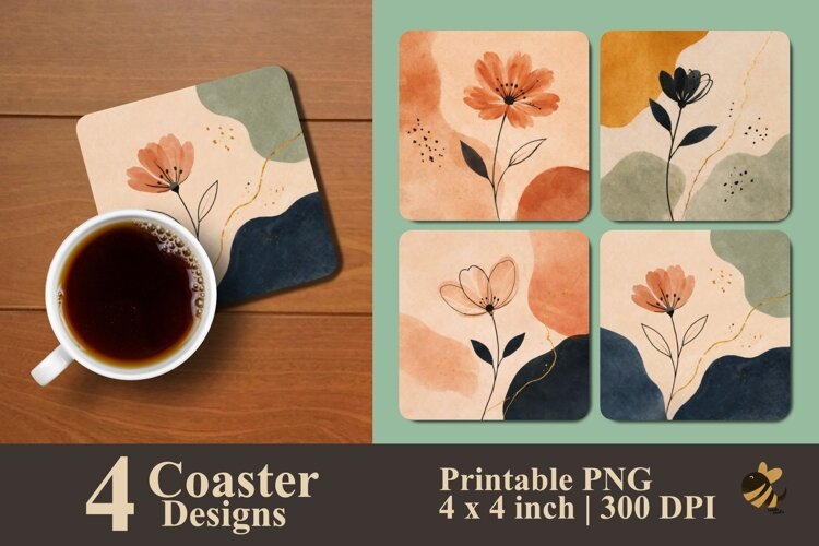 Minimal Bloom Coaster Sublimation Design example image 1
