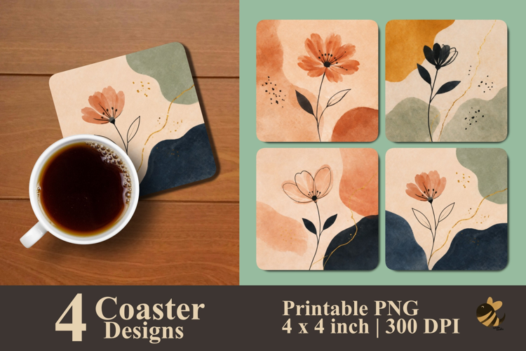 Minimal Bloom Coaster Sublimation Design