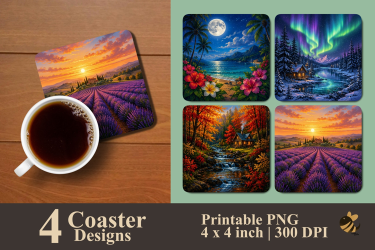 Golden Seasons Series Coaster Sublimation Designs