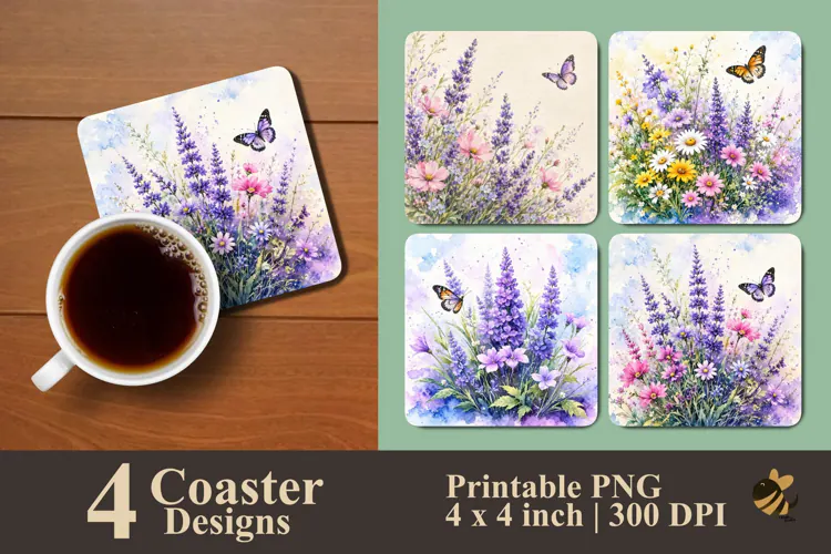 Watercolor Lavender Coaster Sublimation Designs