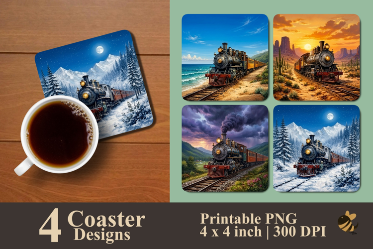 Railway Reverie Collection Coaster Sublimation Designs