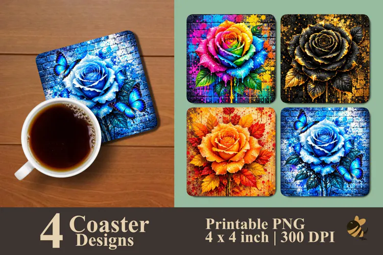 Modern Splatter Rose Art Coaster Sublimation Designs