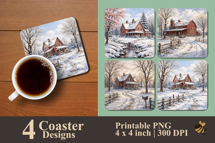 Rustic Winter Homestead Coaster Sublimation Design