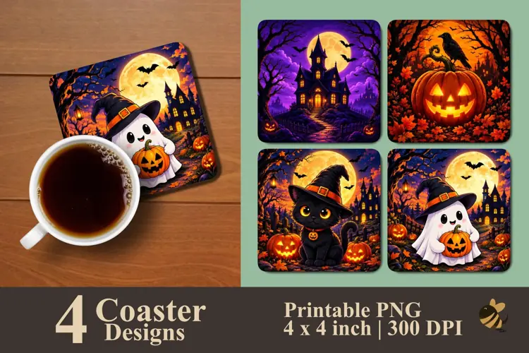 Adorable Halloween Night Coaster Sublimation Designs
