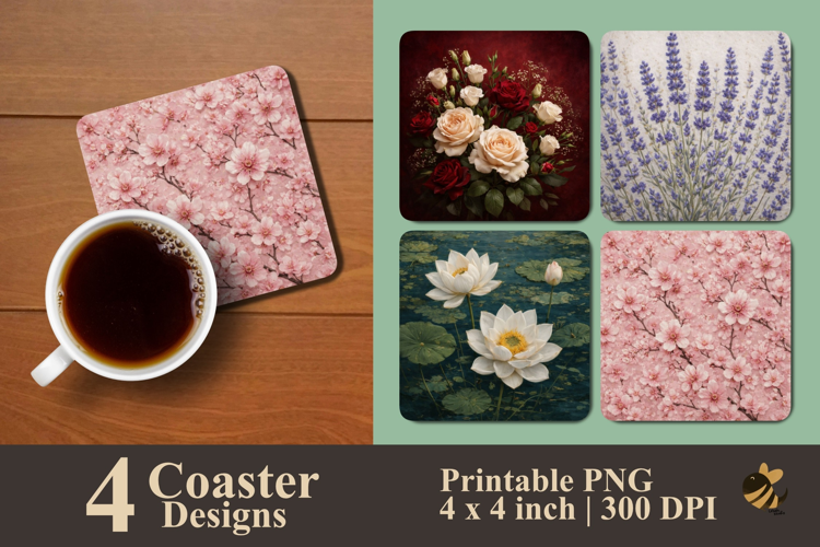 Floral Symphony Coaster Sublimation Design