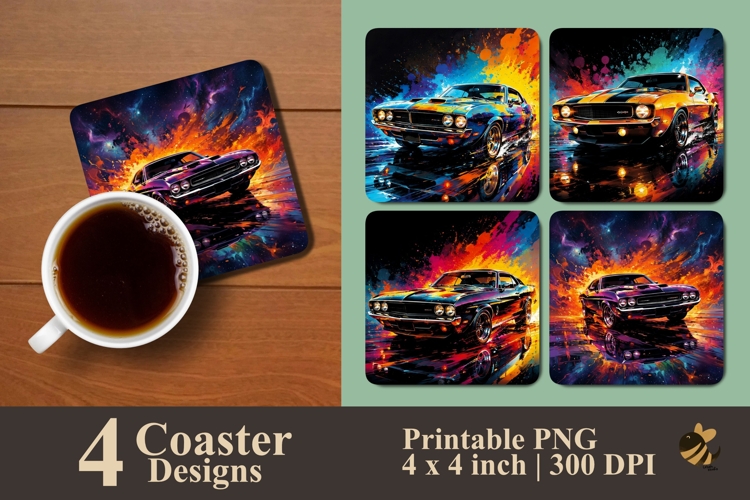 Retro Car Splash Coaster Sublimation Designs