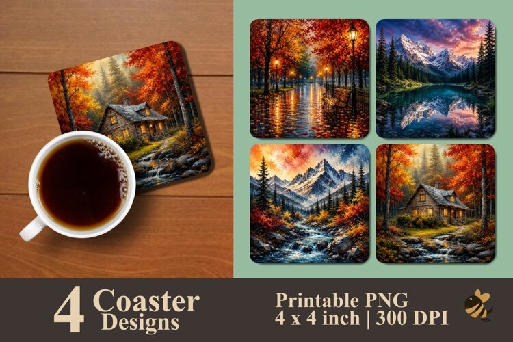 Rural Autumn Panorama Coaster Sublimation Designs example image 1