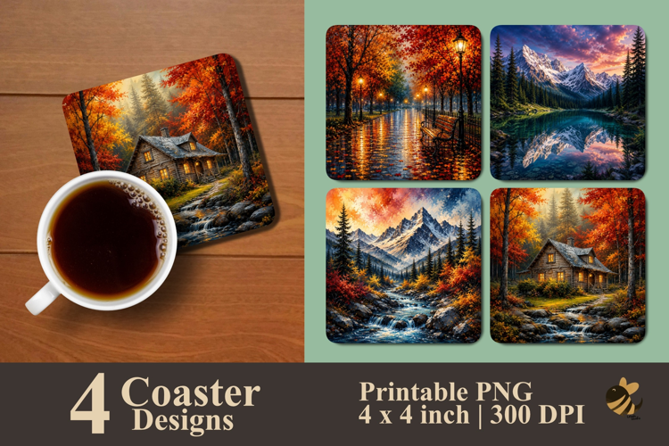 Rural Autumn Panorama Coaster Sublimation Designs