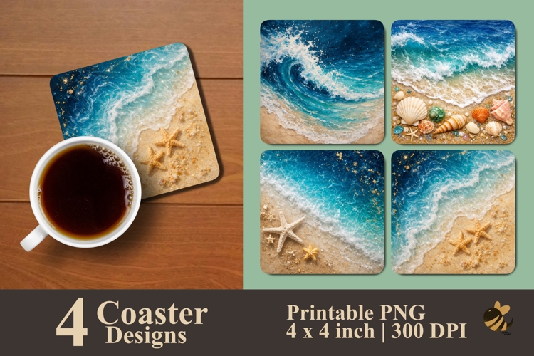 Ocean Shore Pack Coaster Sublimation Design