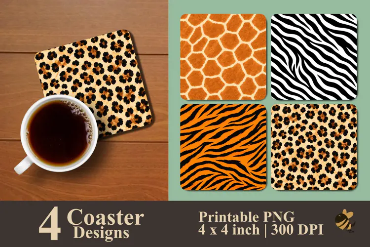 Wild Animal Print Coaster Sublimation Designs