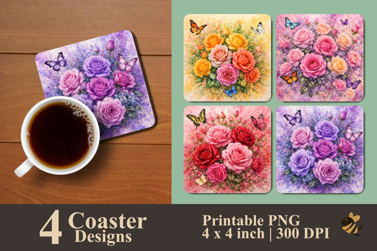 Colorful Rose Dreams Coaster Sublimation Designs