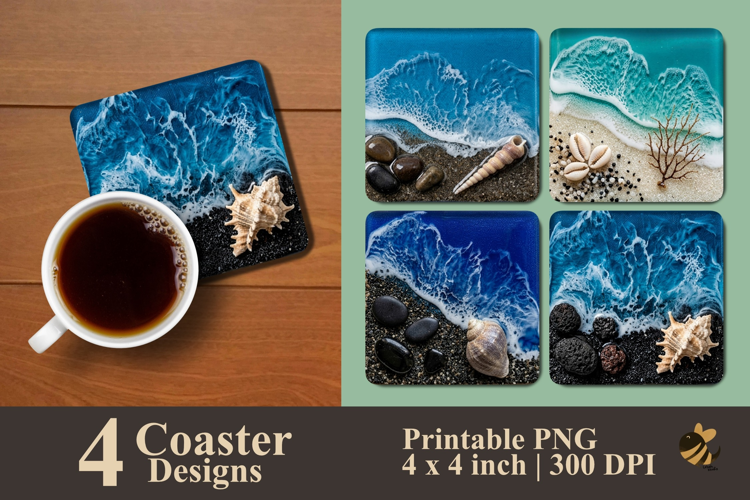 Coastal Wave Seashell Collection Coaster Sublimation Design