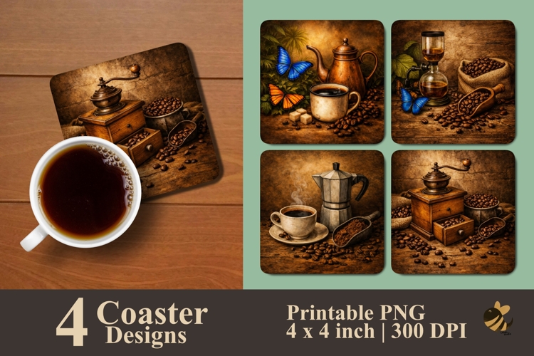 Vintage Coffee Brewing Coaster Sublimation Designs
