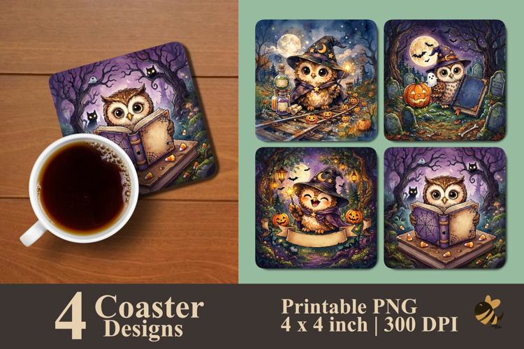 Haunted Owl Collection Coaster Sublimation Designs